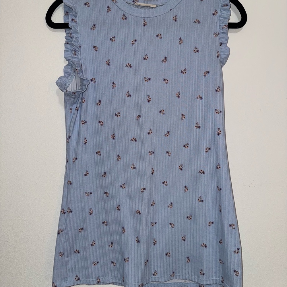 Blue Sleeveless Top with Floral Print
